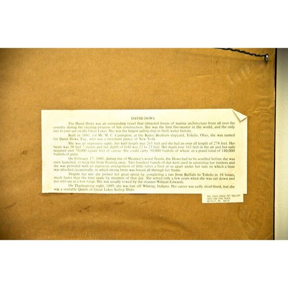 Vtg 1980's “DAVID DOWS” Ship Great Lakes Artist J. Clary 180/750 Signed - Picture 3 of 3